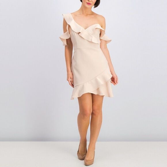 BCBGMAXAZRIA Womens Malik Sleeveless Asymmetrical Ruffle Mini Dress Bare Pink 12 - Picture 5 of 8